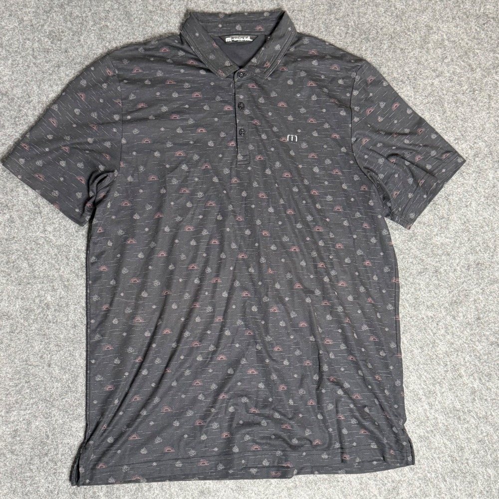 TravisMathew Mens XXL Polo Shirt Charcoal Grey Desert Sun Agave Print‎ Golf Top